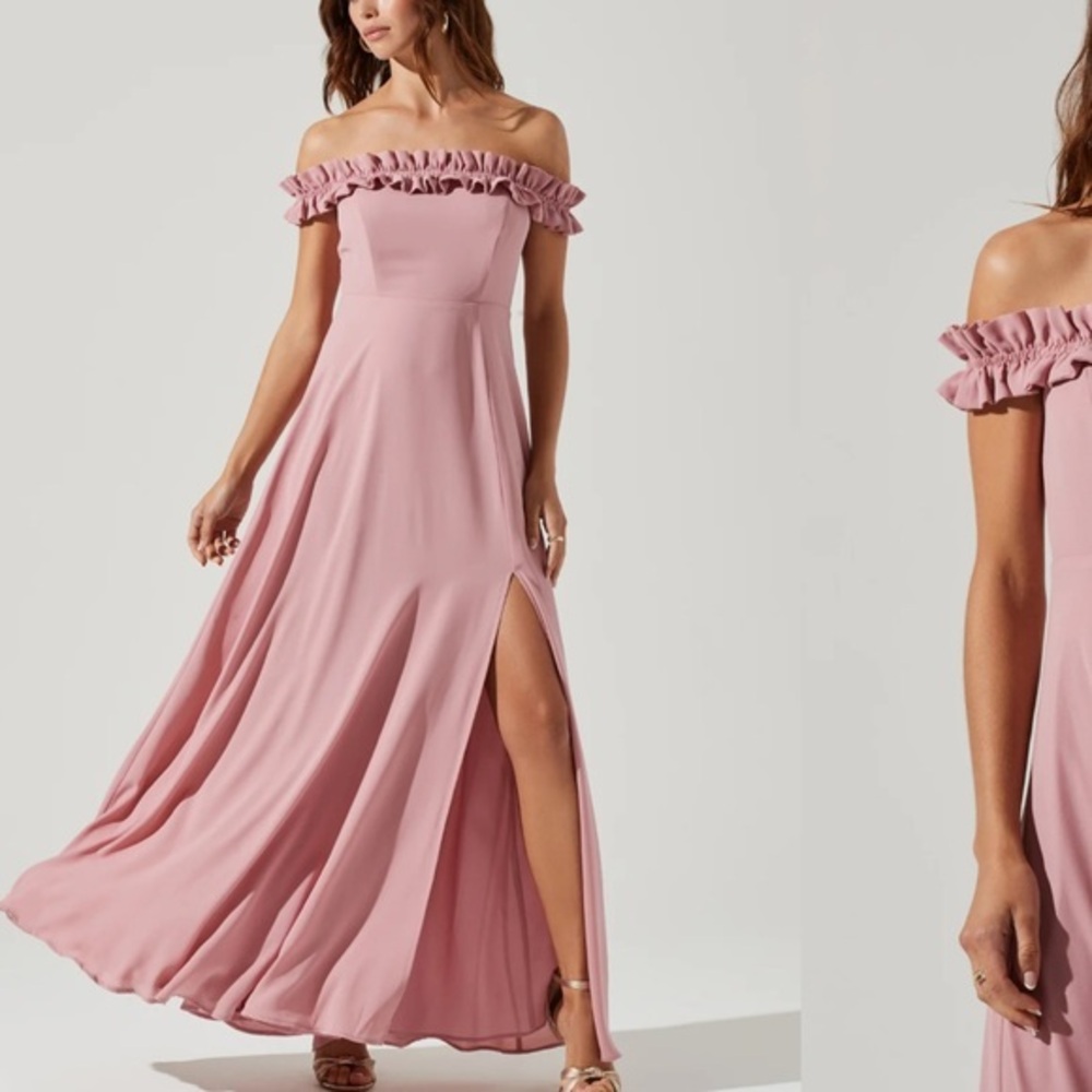 ASTR the Label Womens VENETIA Pink  Off-the-Shoulder Long Maxi Dress Size M